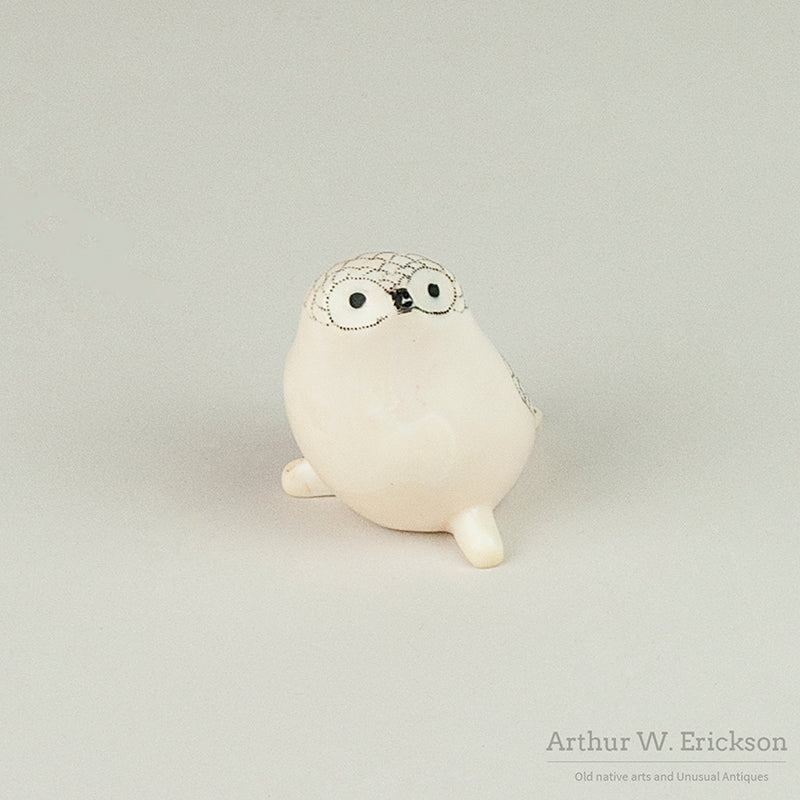Chubby Inuit Carved Walrus Ivory Owl
