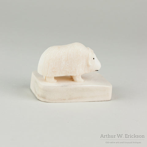 Inuit Carved Ivory Musk Ox and Calf by Hubert Kukuluk