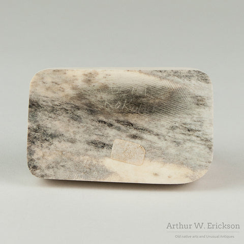 Inuit Carved Ivory Musk Ox and Calf by Hubert Kukuluk