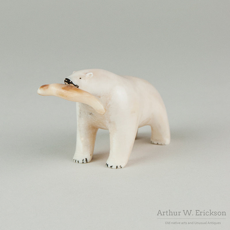 Inuit Carved Polar Bear with Seal in its Mouth