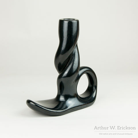 Large Black Ware Candlestick by Legoria Tafoya (1911-1984)
