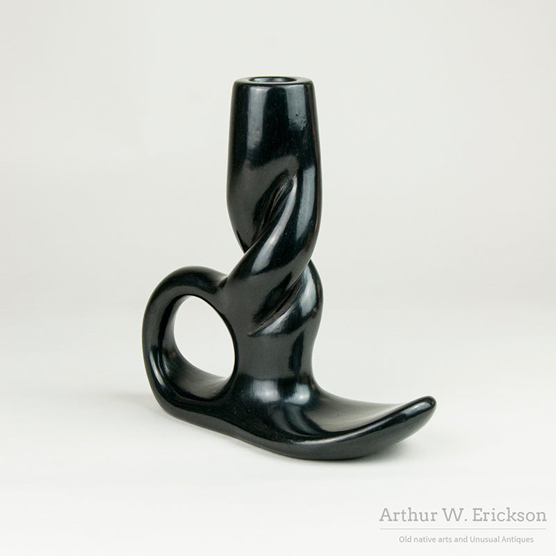 Large Black Ware Candlestick by Legoria Tafoya (1911-1984)