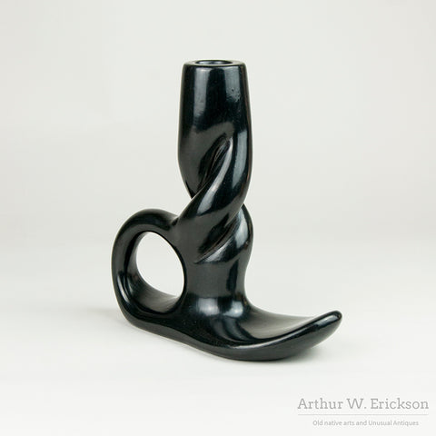 Large Black Ware Candlestick by Legoria Tafoya (1911-1984)