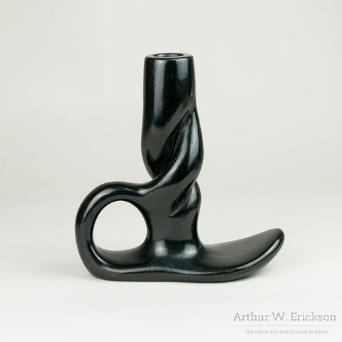 Large Black Ware Candlestick by Legoria Tafoya (1911-1984)