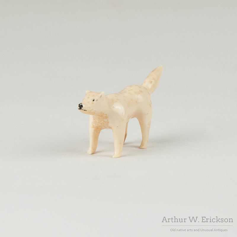 Inuit Carved Walrus Ivory Standing Fox