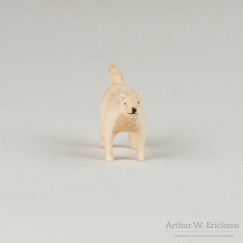 Inuit Carved Walrus Ivory Standing Fox