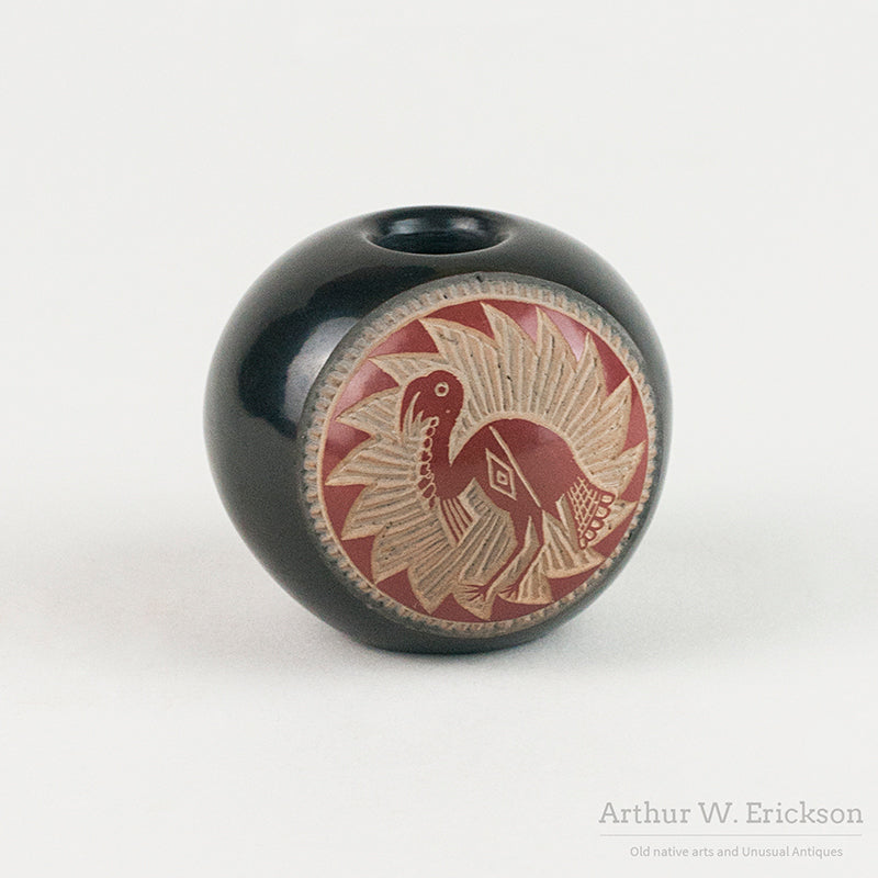 Early Joseph Lonewolf Miniature Incised Black and Red Pot