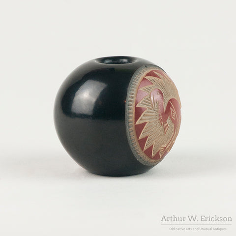 Early Joseph Lonewolf Miniature Incised Black and Red Pot