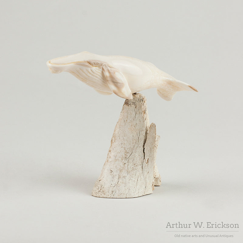 Inuit Carved Grey Whale on Mount