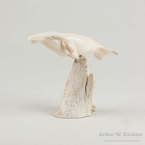 Inuit Carved Grey Whale on Mount