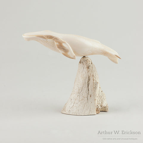 Inuit Carved Grey Whale on Mount