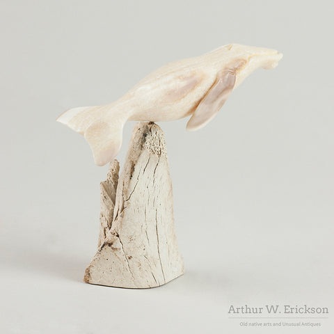 Inuit Carved Grey Whale on Mount