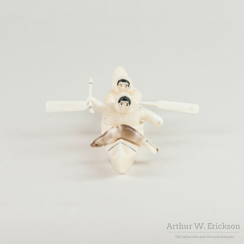 Inuit Carved Two Person Kayak by Jerome Koezuna