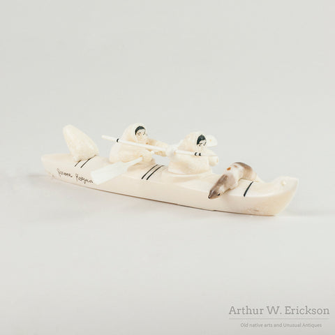 Inuit Carved Two Person Kayak by Jerome Koezuna