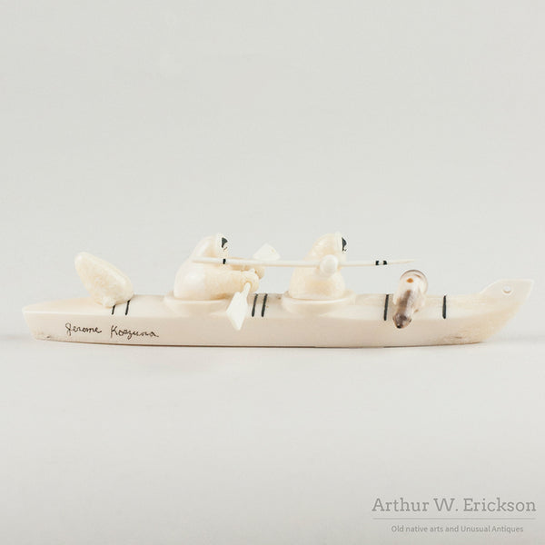 Inuit Carved Two Person Kayak by Jerome Koezuna