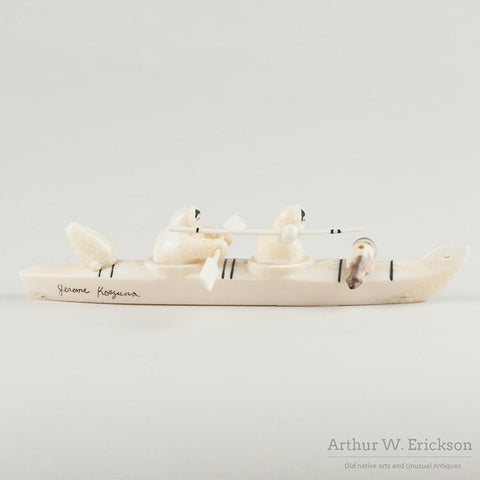 Inuit Carved Two Person Kayak by Jerome Koezuna