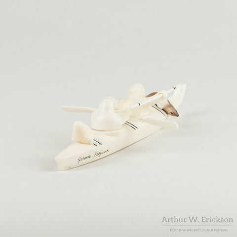 Inuit Carved Two Person Kayak by Jerome Koezuna