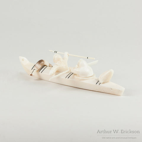 Inuit Carved Two Person Kayak by Jerome Koezuna