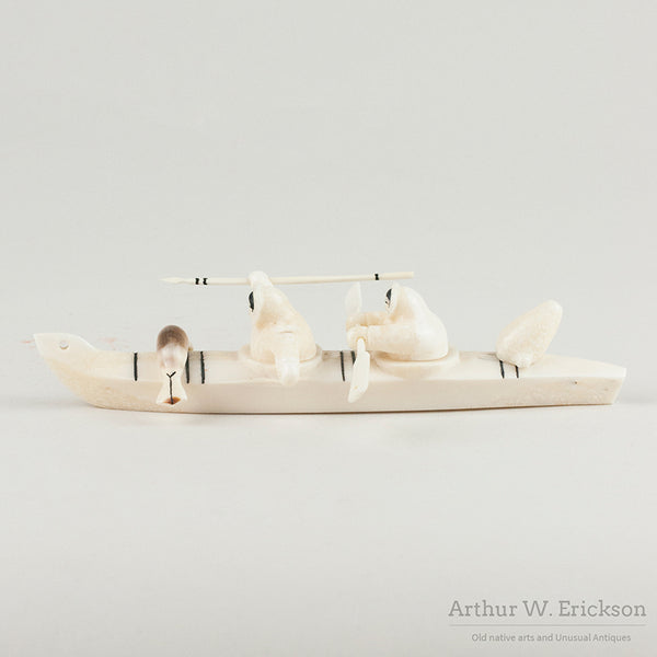 Inuit Carved Two Person Kayak by Jerome Koezuna