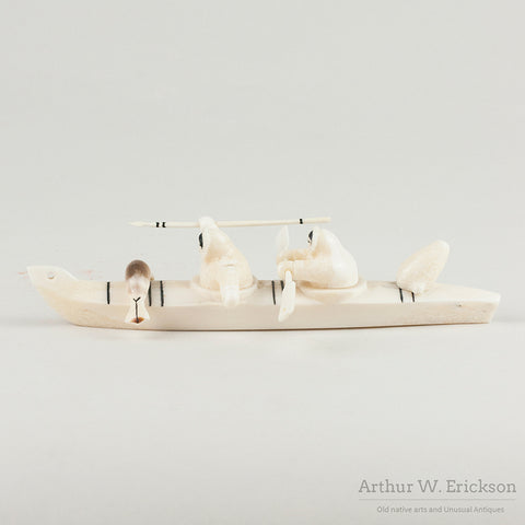 Inuit Carved Two Person Kayak by Jerome Koezuna
