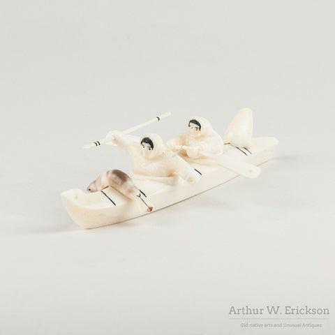 Inuit Carved Two Person Kayak by Jerome Koezuna