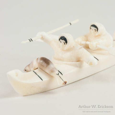 Inuit Carved Two Person Kayak by Jerome Koezuna