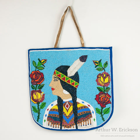 Large Plateau Beaded Flat Bag with Beautiful Indian Maiden