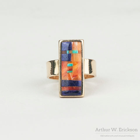 Fine Mosaic Inlay and Gold Ring and Cuff Set by Alan Wallace