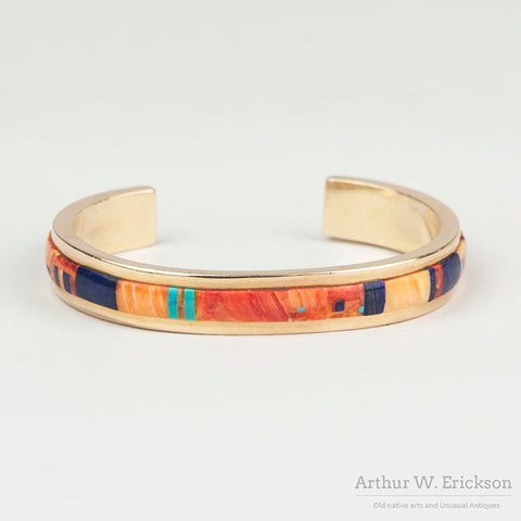 Fine Mosaic Inlay and Gold Ring and Cuff Set by Alan Wallace