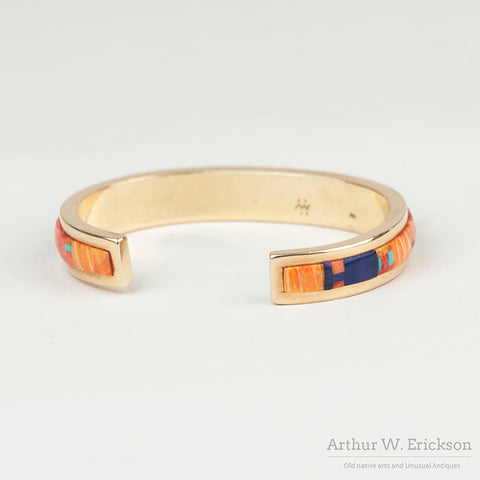 Fine Mosaic Inlay and Gold Ring and Cuff Set by Alan Wallace