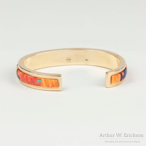 Fine Mosaic Inlay and Gold Ring and Cuff Set by Alan Wallace