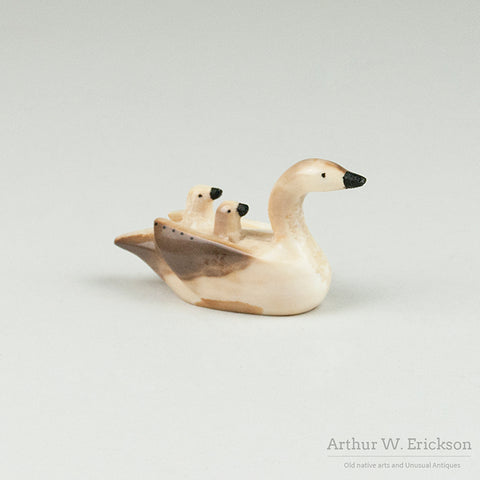 Ivory Goose With Two Goslings by Hubert Kokuluk
