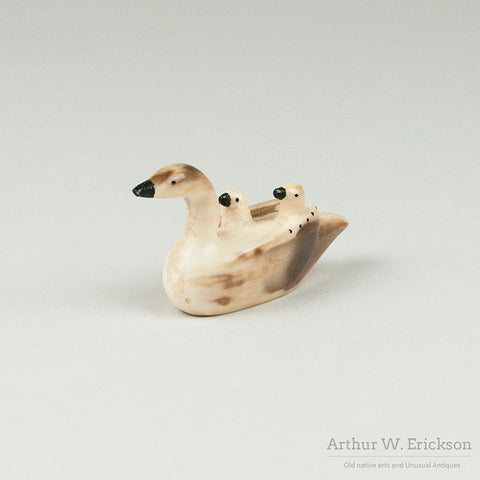 Ivory Goose With Two Goslings by Hubert Kokuluk