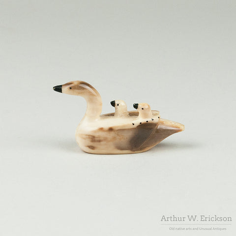 Ivory Goose With Two Goslings by Hubert Kokuluk