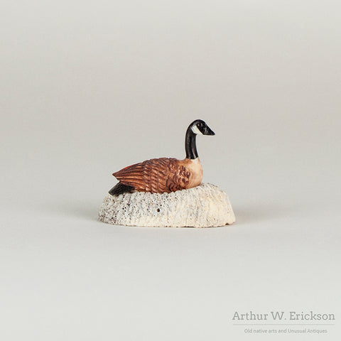 Carved Walrus Ivory Canadian Goose on Nest