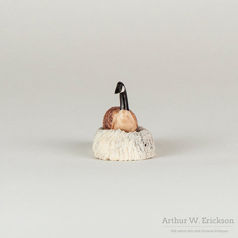 Carved Walrus Ivory Canadian Goose on Nest