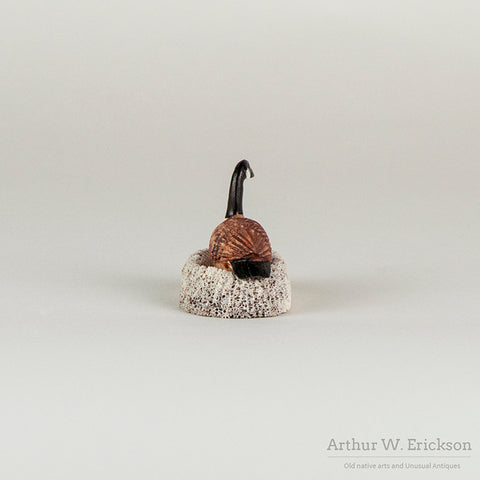 Carved Walrus Ivory Canadian Goose on Nest