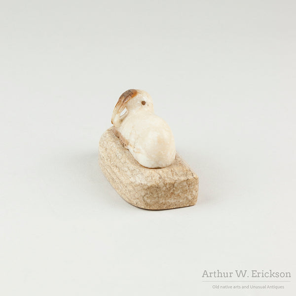 Carved Walrus On Fossilized Bone Base