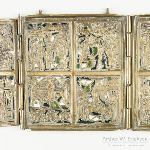 Cast Brass 1890s Russian Icon -Skladen of Church Feasts