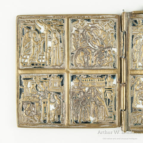 Cast Brass 1890s Russian Icon -Skladen of Church Feasts