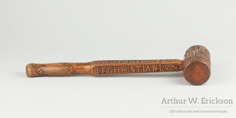 Folk Art Carved Texas IOOF Presentation Gavel