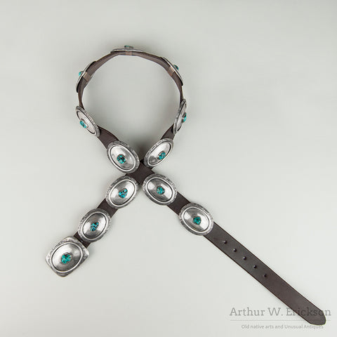 Frank Patania Sterling Silver Concho Belt with Turquoise