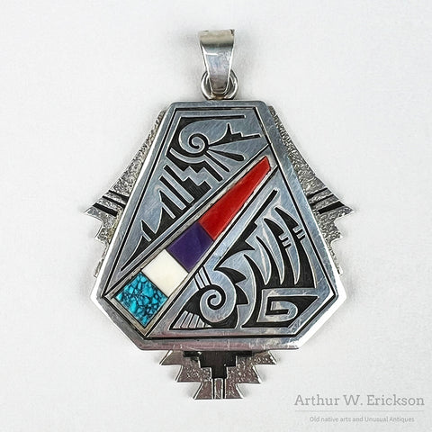 Stunning Sterling Silver and Inlay Pendant by Roy Talahaftewa