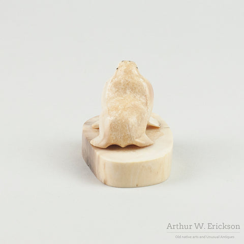 Inuit Carved Ivory Walrus on an Ivory Mount