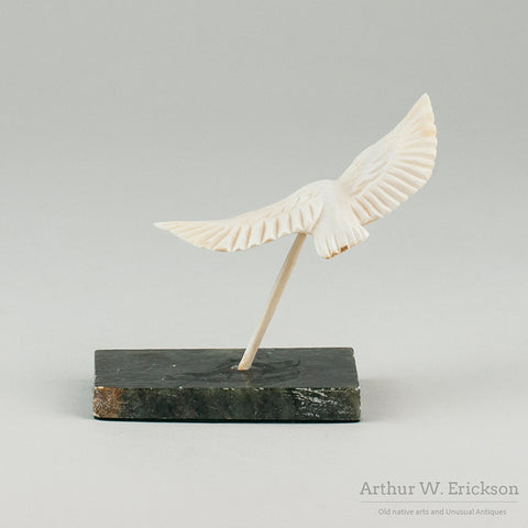 Inuit Carved Walrus Ivory Flying Sea Bird on Pedestal
