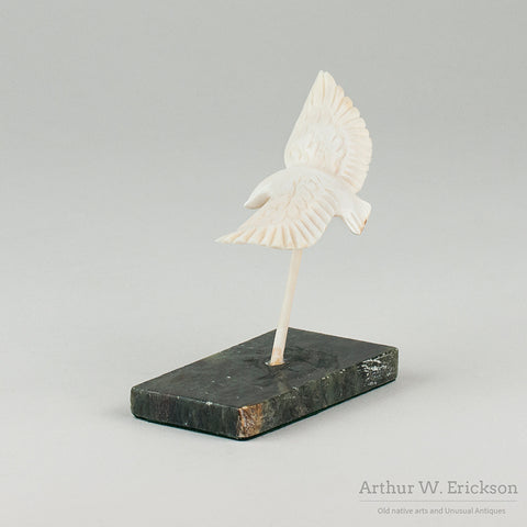 Inuit Carved Walrus Ivory Flying Sea Bird on Pedestal