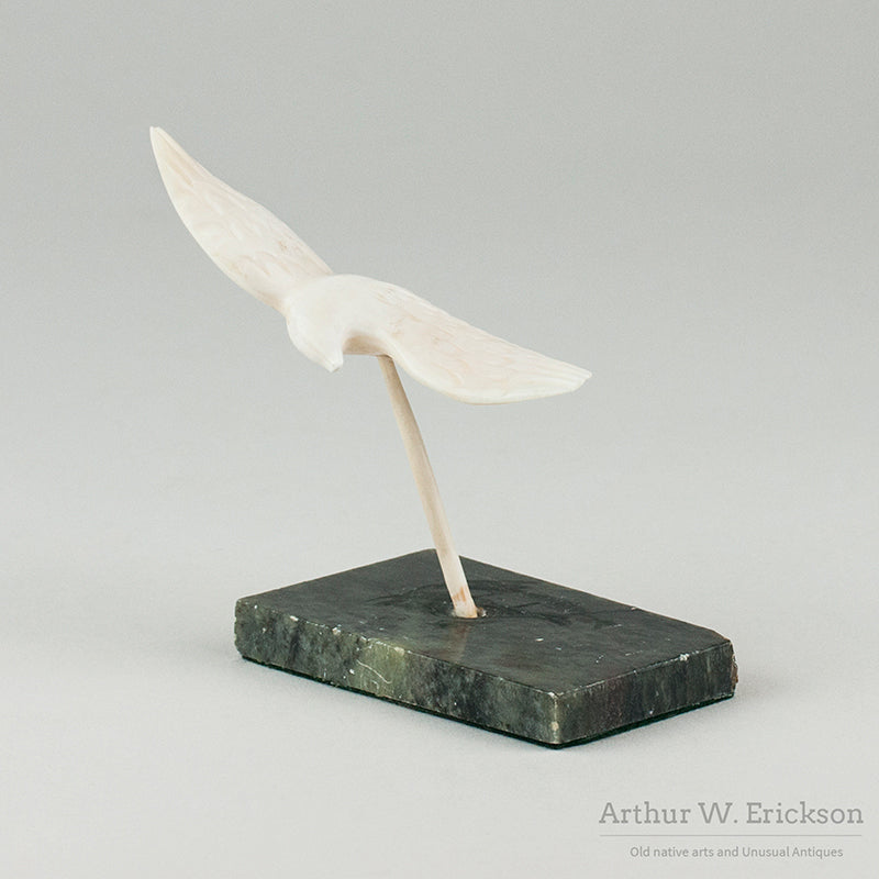 Inuit Carved Walrus Ivory Flying Sea Bird on Pedestal