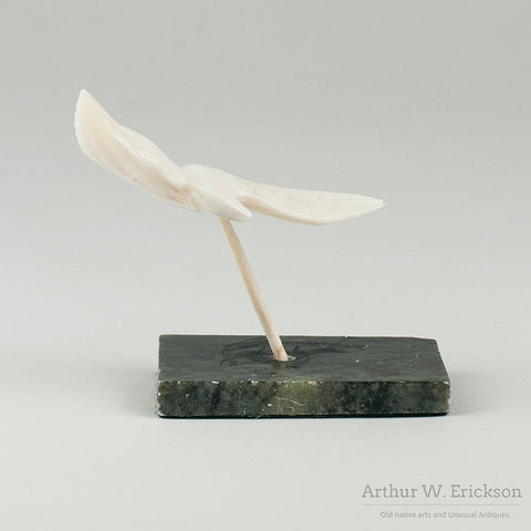 Inuit Carved Walrus Ivory Flying Sea Bird on Pedestal