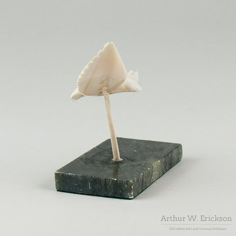 Inuit Carved Walrus Ivory Flying Sea Bird on Pedestal
