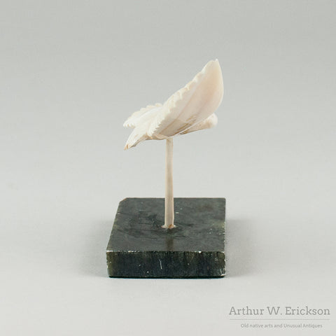 Inuit Carved Walrus Ivory Flying Sea Bird on Pedestal